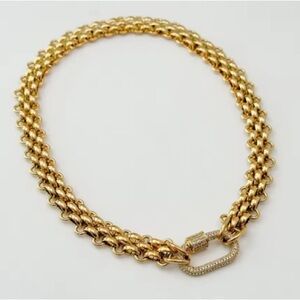 Charm Necklace Caribeaner Clasp. Zircon Studded Necklace. 18k gold plated